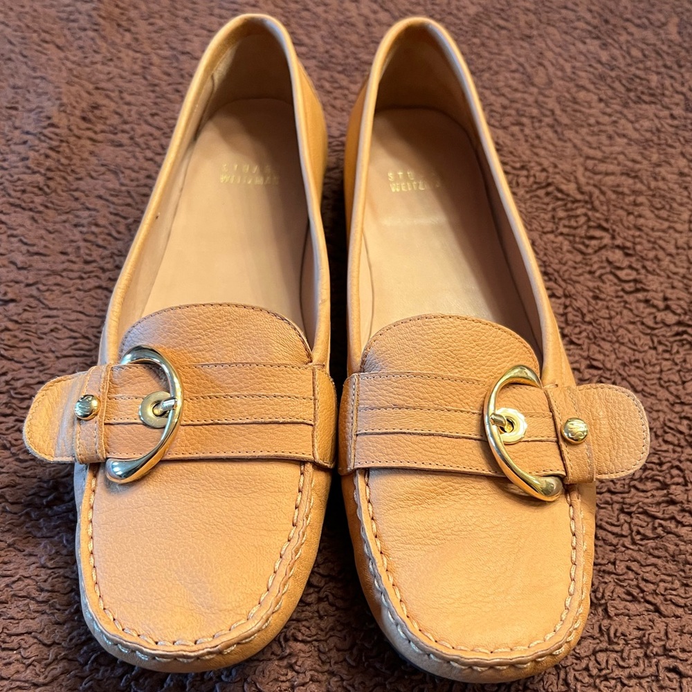 Stuart Weitzman, camel, leather loafers, size 9
